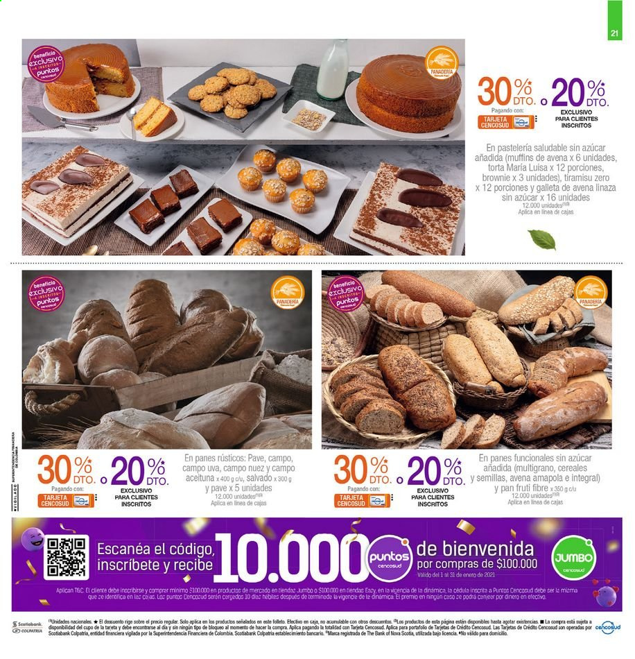 thumbnail - Folleto actual Jumbo - 28.1.2021 - 14.2.2021 - Ventas - pan, brownie, torta, galletas, aceituna, cereales, nueces. Página 21.