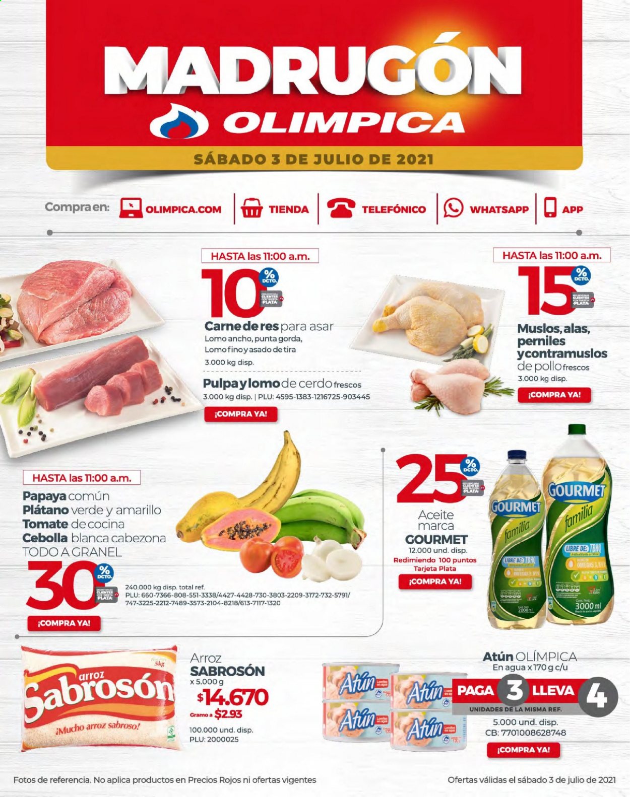 thumbnail - Folleto actual Olimpica - 3.7.2021 - 3.7.2021 - Ventas - plátano, cebolla, atún, arroz, aceite. Página 1.