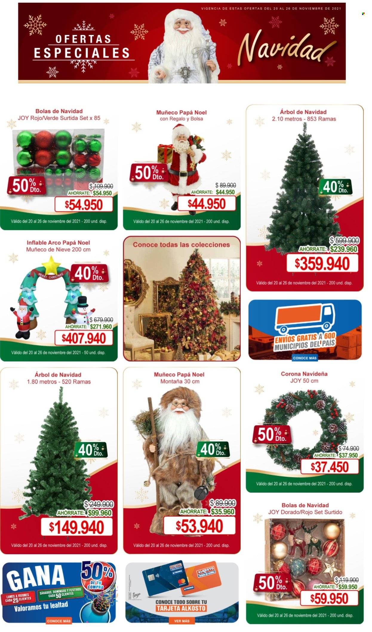 thumbnail - Folleto actual Alkosto - 20.11.2021 - 26.11.2021 - Ventas - adornos de Navidad, árbol de Navidad, muñeco de nieve, bolso, muñeco. Página 1.