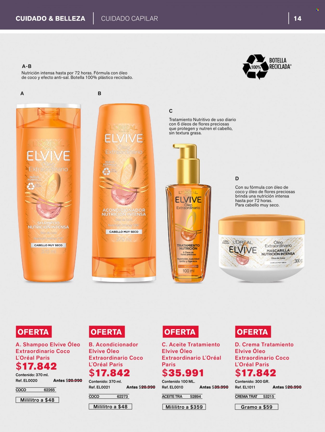 thumbnail - Folleto actual Leonisa - Ventas - L'Oréal, champú, crema, acondicionador, Elvive. Página 14.