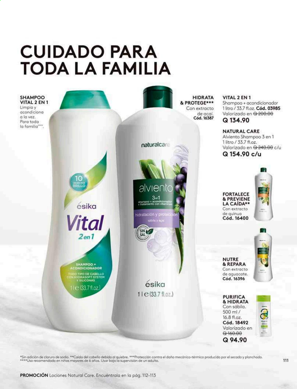 thumbnail - Folleto actual Ésika - Ventas - champú, loción, acondicionador, shampoo. Página 111.