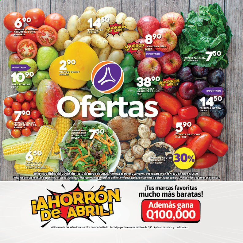 thumbnail - Folleto actual Supermercados La Torre - 29.4.2021 - 5.5.2021 - Ventas - ciruela, limón, mango, tomate, ensalada, papa, espinaca. Página 1.