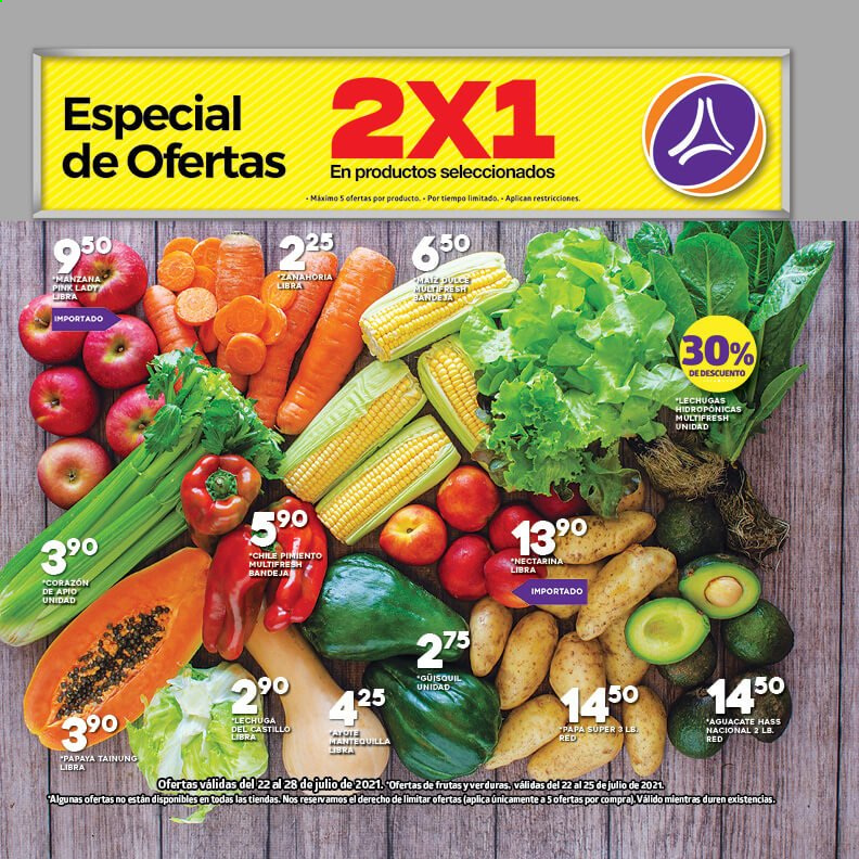 thumbnail - Folleto actual Supermercados La Torre - 22.7.2021 - 28.7.2021 - Ventas - aguacate, manzanas, zanahoria, lechuga, pimiento, papa. Página 1.