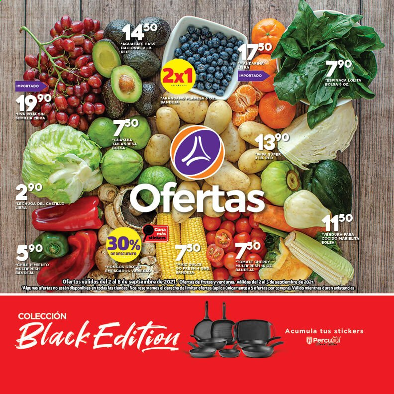 thumbnail - Folleto actual Supermercados La Torre - 2.9.2021 - 8.9.2021 - Ventas - uva, aguacate, arándano, tomate, maíz, papa, espinaca. Página 1.