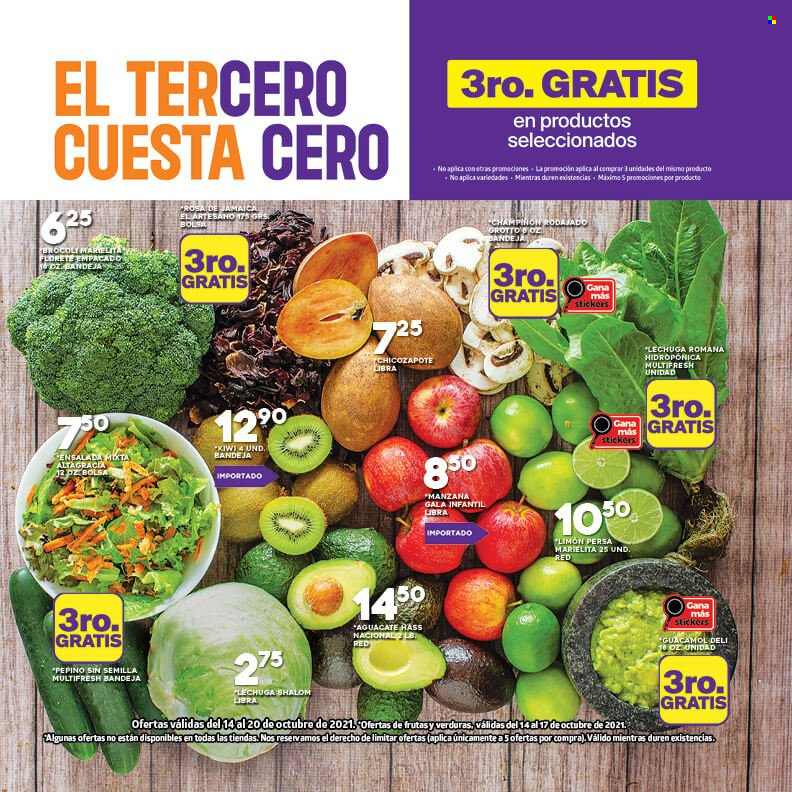 thumbnail - Folleto actual Supermercados La Torre - 14.10.2021 - 20.10.2021 - Ventas - kiwi, aguacate, limón, manzanas, lechuga, pepino, champiñón. Página 1.