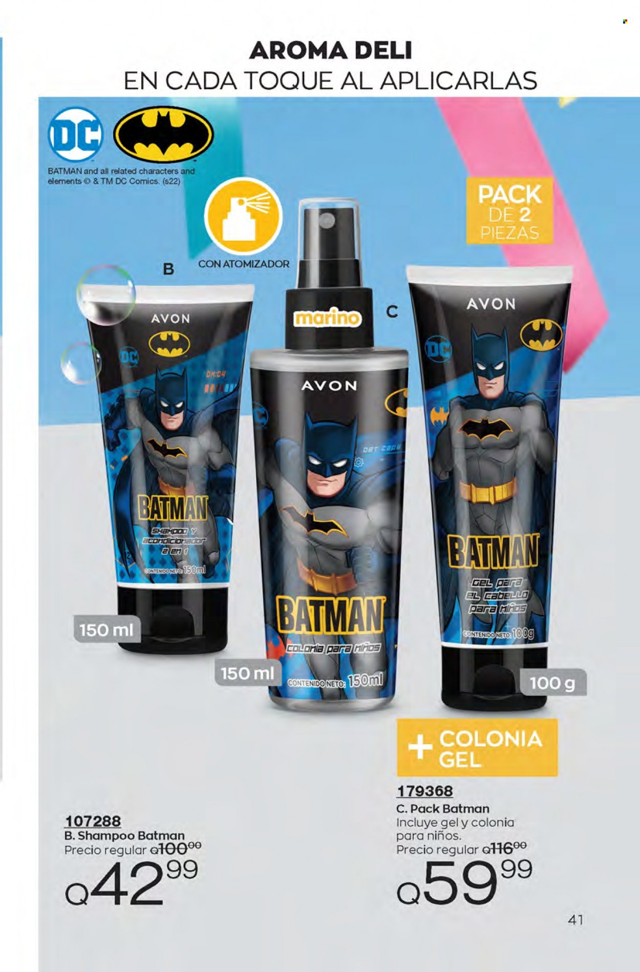 Folleto actual Avon - Ventas - Batman, champú, acondicionador, shampoo. Página 41.