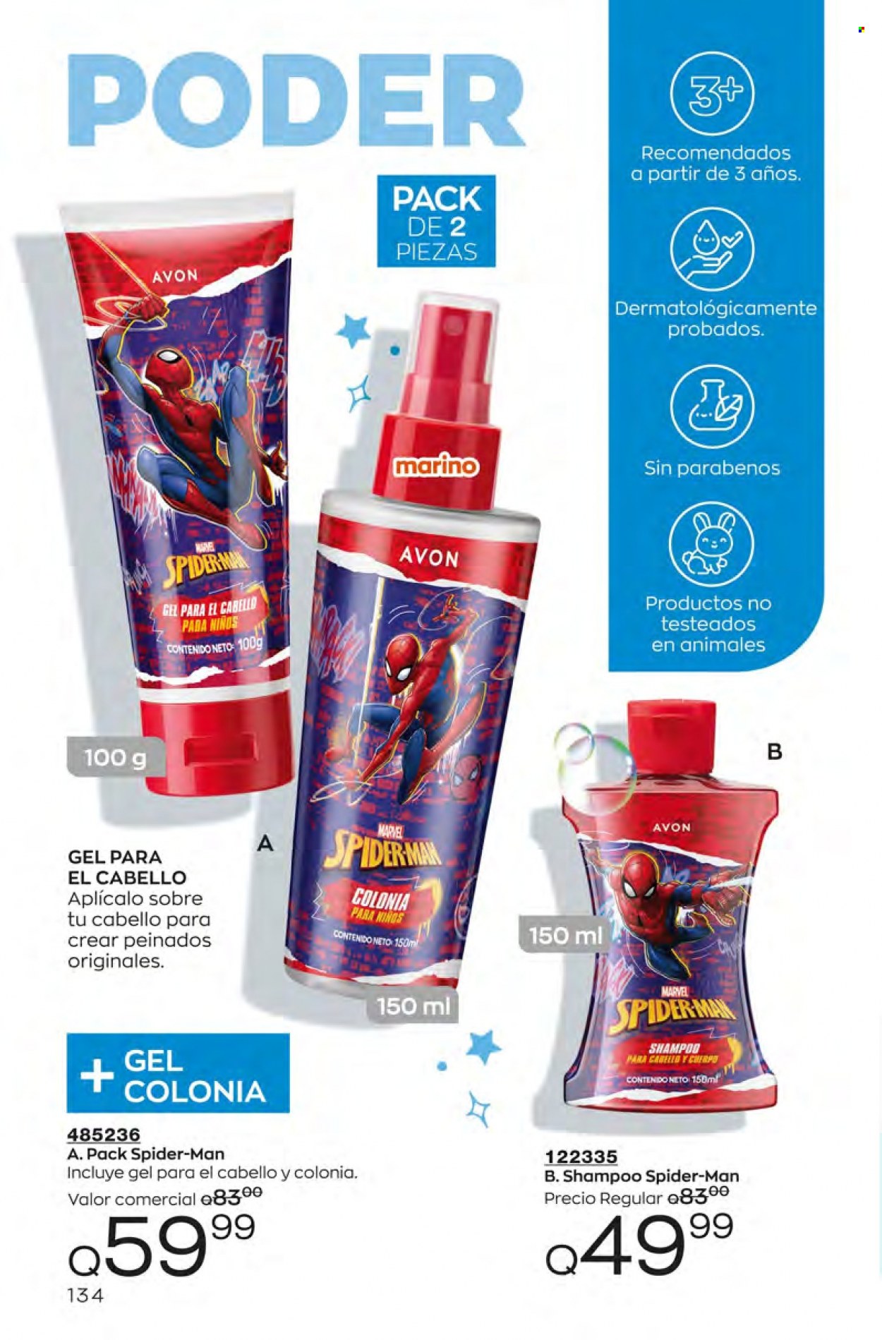 thumbnail - Folleto actual Avon - Ventas - Marvel, Spiderman, champú, shampoo. Página 134.