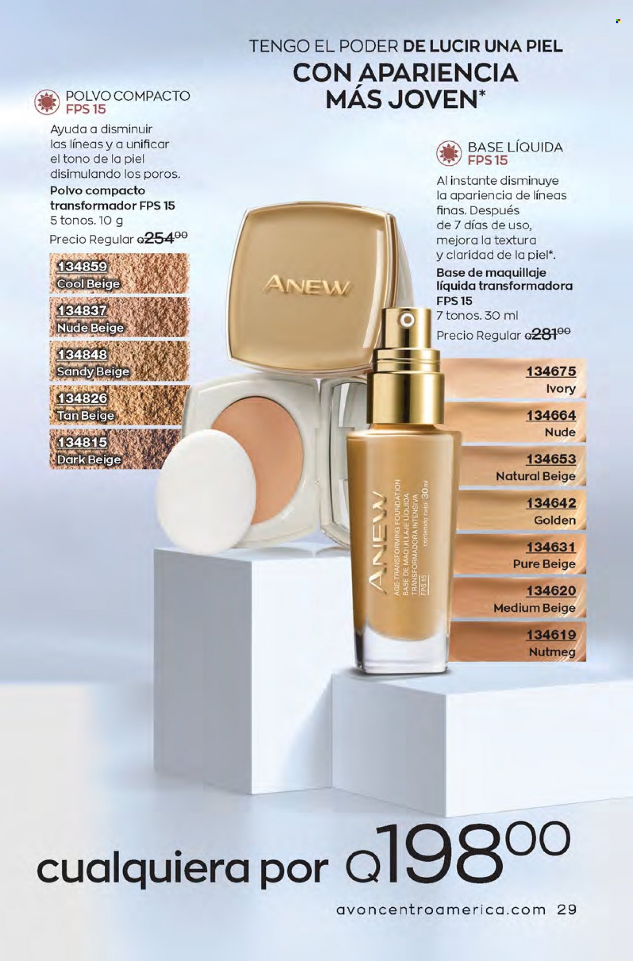 thumbnail - Folleto actual Avon - Ventas - polvo compacto, base de maquillaje, Anew. Página 29.