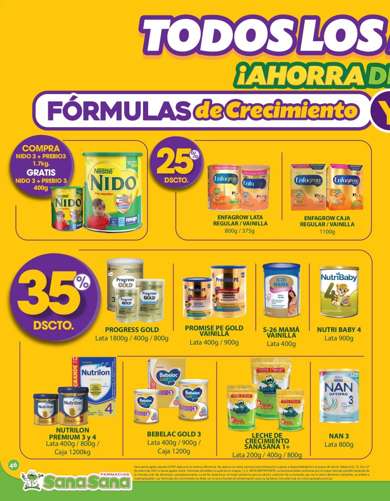 thumbnail - Folleto actual Farmacias SanaSana - 1.1.2021 - 31.1.2021 - Ventas - leche infantil, Nestlé, Nutrilon. Página 46.
