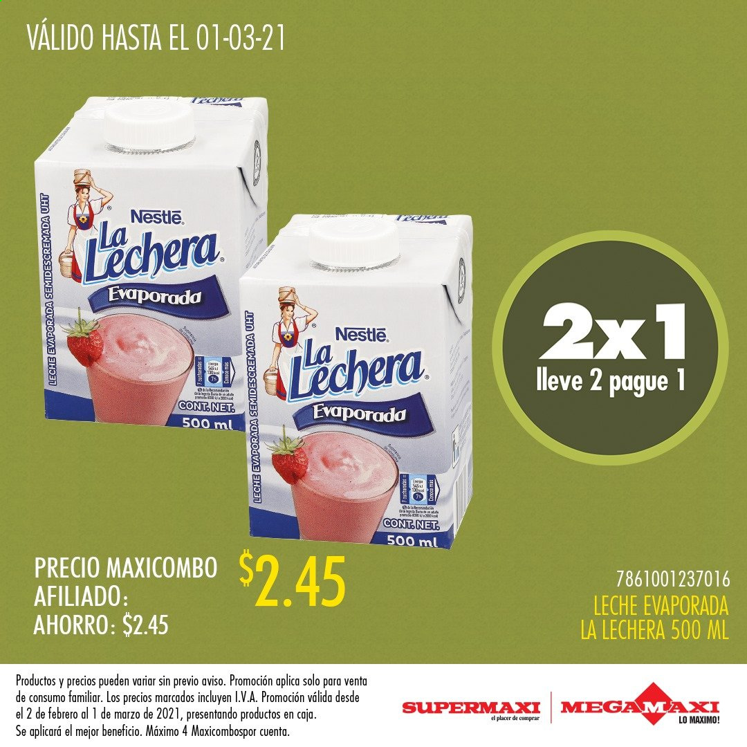thumbnail - Folleto actual Supermaxi - 2.2.2021 - 1.3.2021 - Ventas - leche, La Lechera, Nestlé. Página 2.