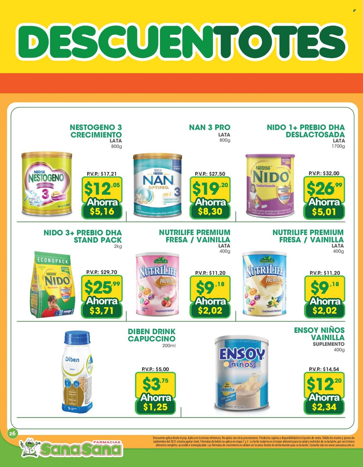 thumbnail - Folleto actual Farmacias SanaSana - 1.9.2021 - 30.9.2021 - Ventas - leche infantil, Nestlé, Nestogeno. Página 26.