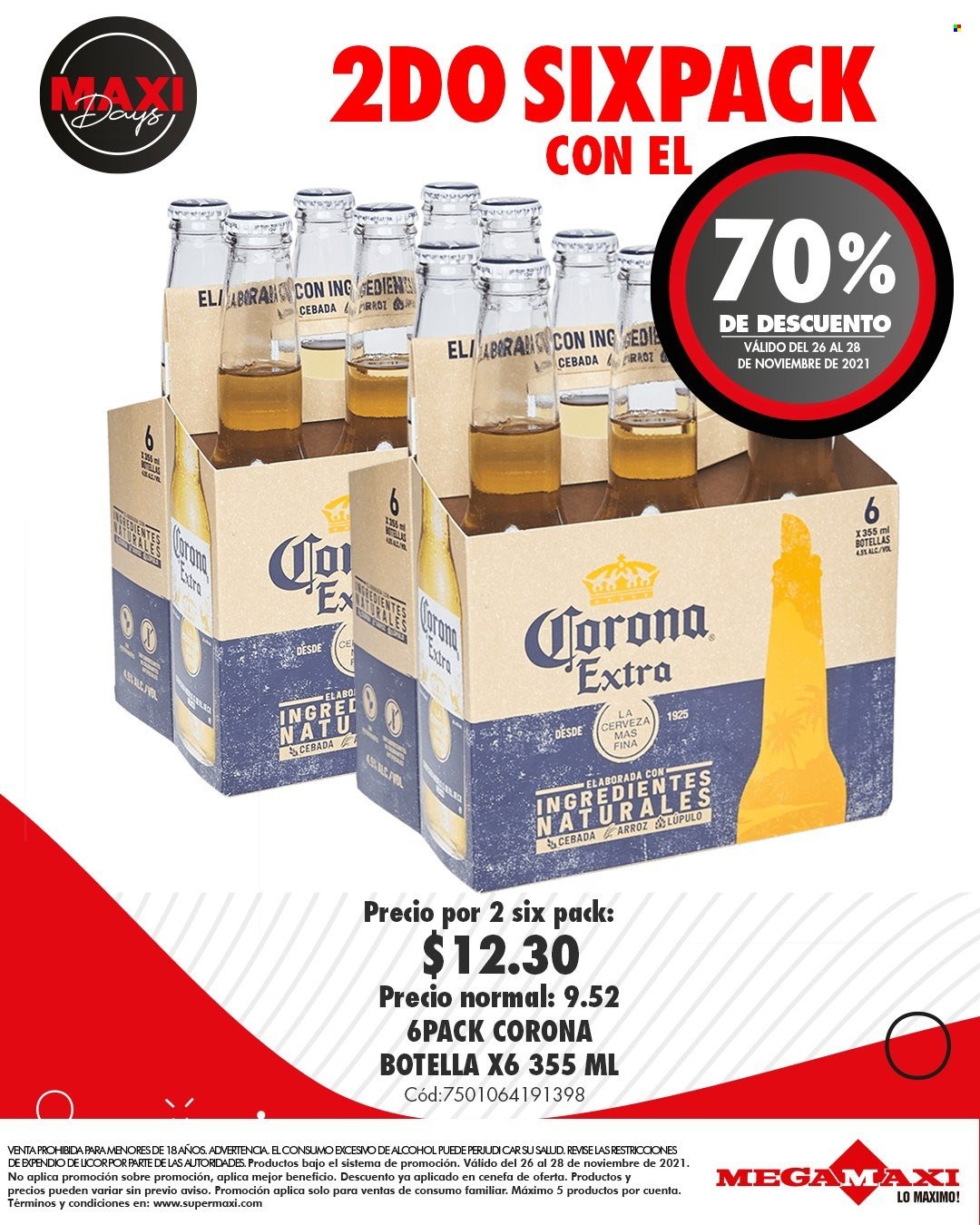 thumbnail - Folleto actual Megamaxi - 26.11.2021 - 28.11.2021 - Ventas - Corona, cerveza, arroz. Página 1.