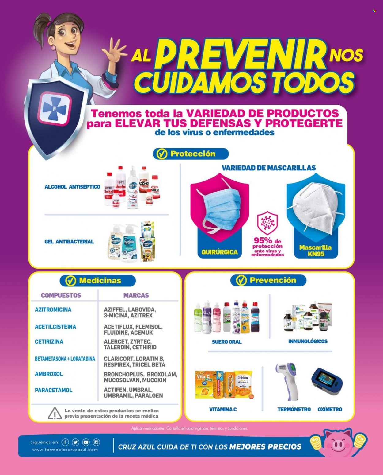 Folleto actual Farmacias Cruz Azul - 2.6.2022 - 30.6.2022 - Ventas - máscara, gel antibacterial, Ambroxol, Mucosolvan, Vita C, Paracetamol, Azitromicina, termómetro. Página 8.