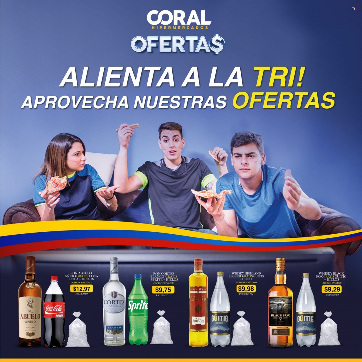 Folleto actual Coral Hipermercados - Ventas - bebida, bebida alcohólica, refresco, Coca-cola, Sprite, ron. Página 1.