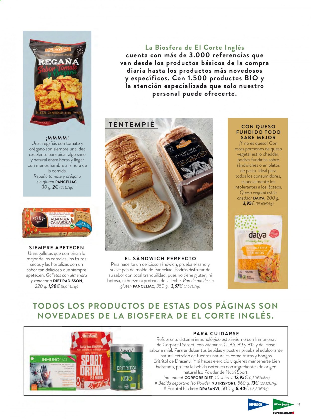 thumbnail - Folleto actual Hipercor - 14/01/21 - 27/01/21 - Ventas - pan, pan de molde, postre, sandwich, cheddar, edulcorante, bebida, plato. Página 49.
