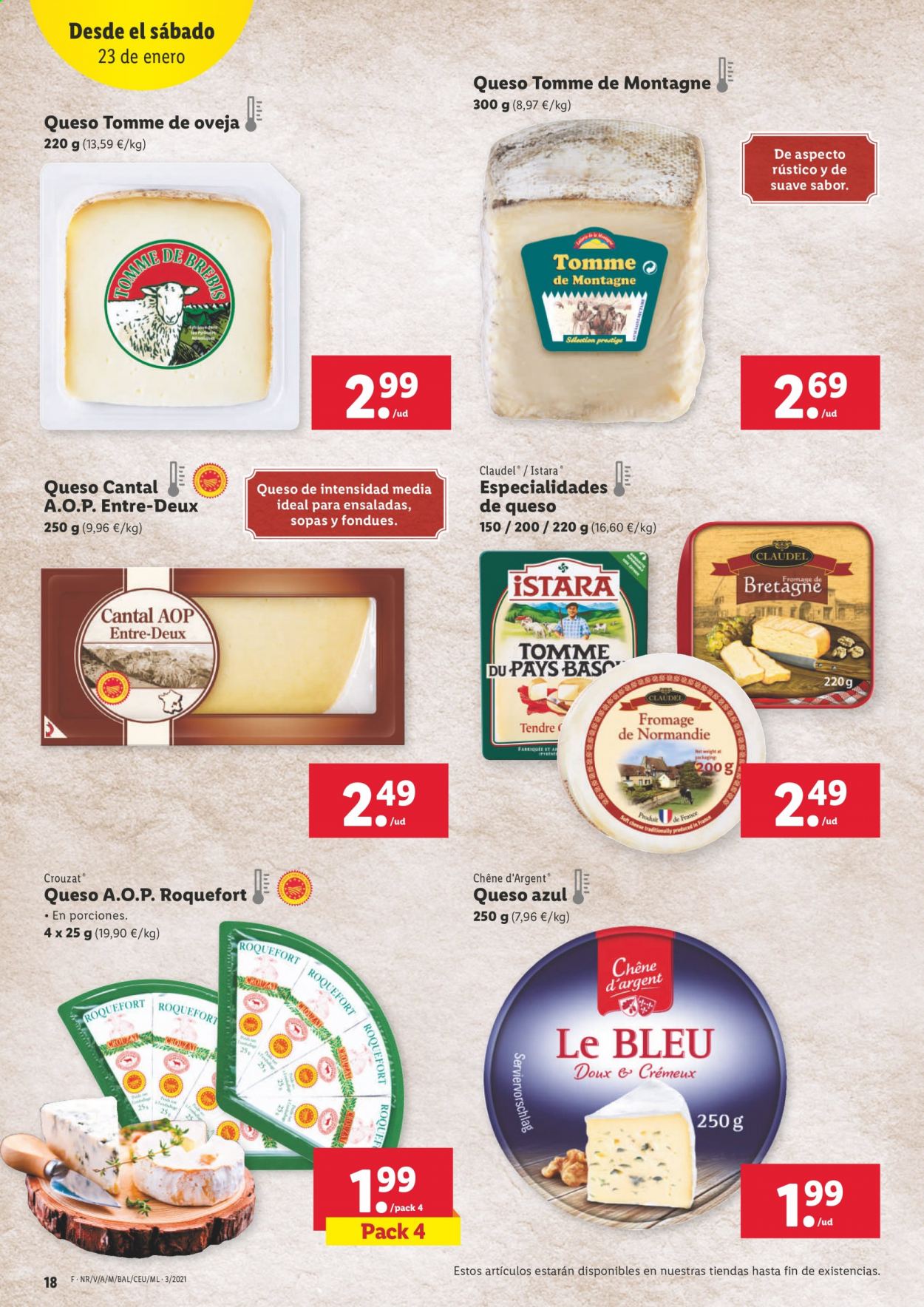 thumbnail - Folleto actual Lidl - 21/01/21 - 27/01/21 - Ventas - sopa, queso, Cantal, roquefort, queso azul. Página 18.