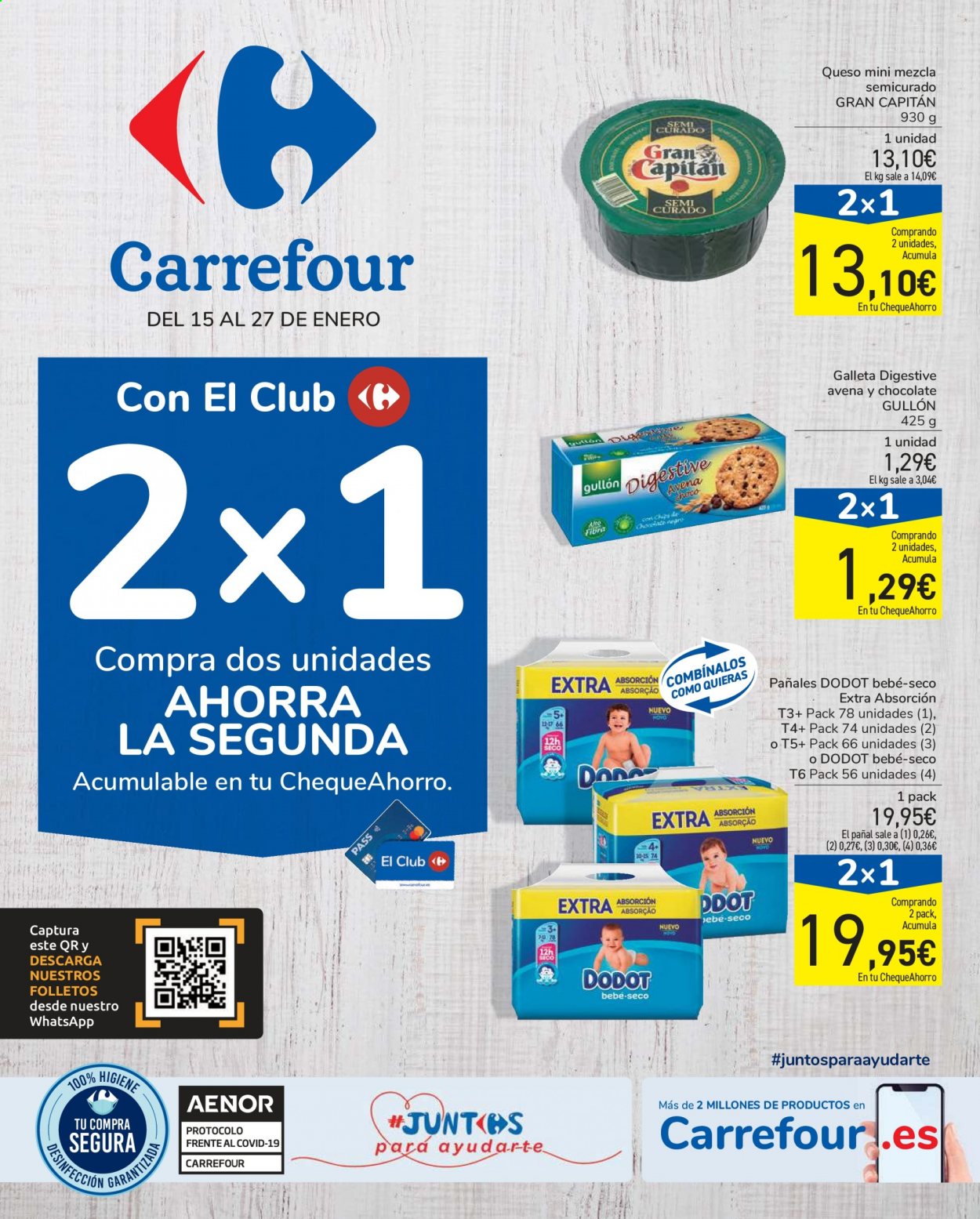thumbnail - Folleto actual Carrefour - 15/01/21 - 27/01/21 - Ventas - Gullón, queso, galletas, digestive, Dodot. Página 1.