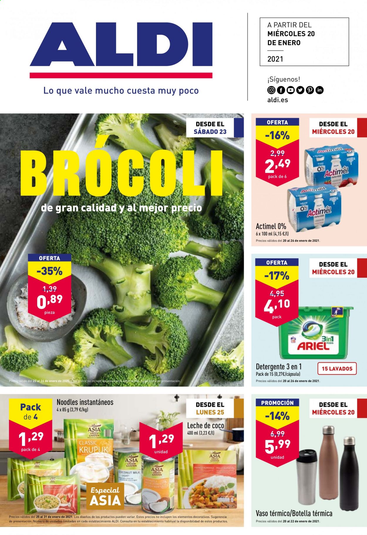 thumbnail - Folleto actual Aldi - 20/01/21 - 26/01/21 - Ventas - brócoli, leche, Actimel, detergente, vaso, vaso térmico. Página 1.