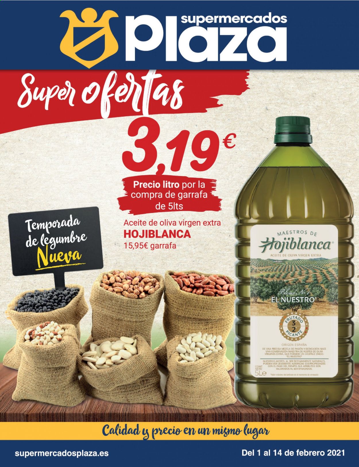 thumbnail - Folleto actual Supermercados Plaza - 01/02/21 - 14/02/21 - Ventas - aceite de oliva, aceite de oliva extra virgen. Página 1.