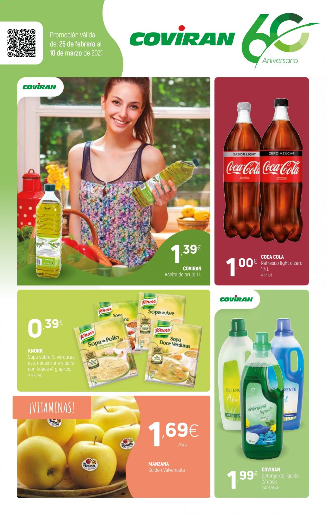 thumbnail - Folleto actual Coviran - 25/02/21 - 10/03/21 - Ventas - Knorr, sopa, refresco, Coca-cola, detergente. Página 1.