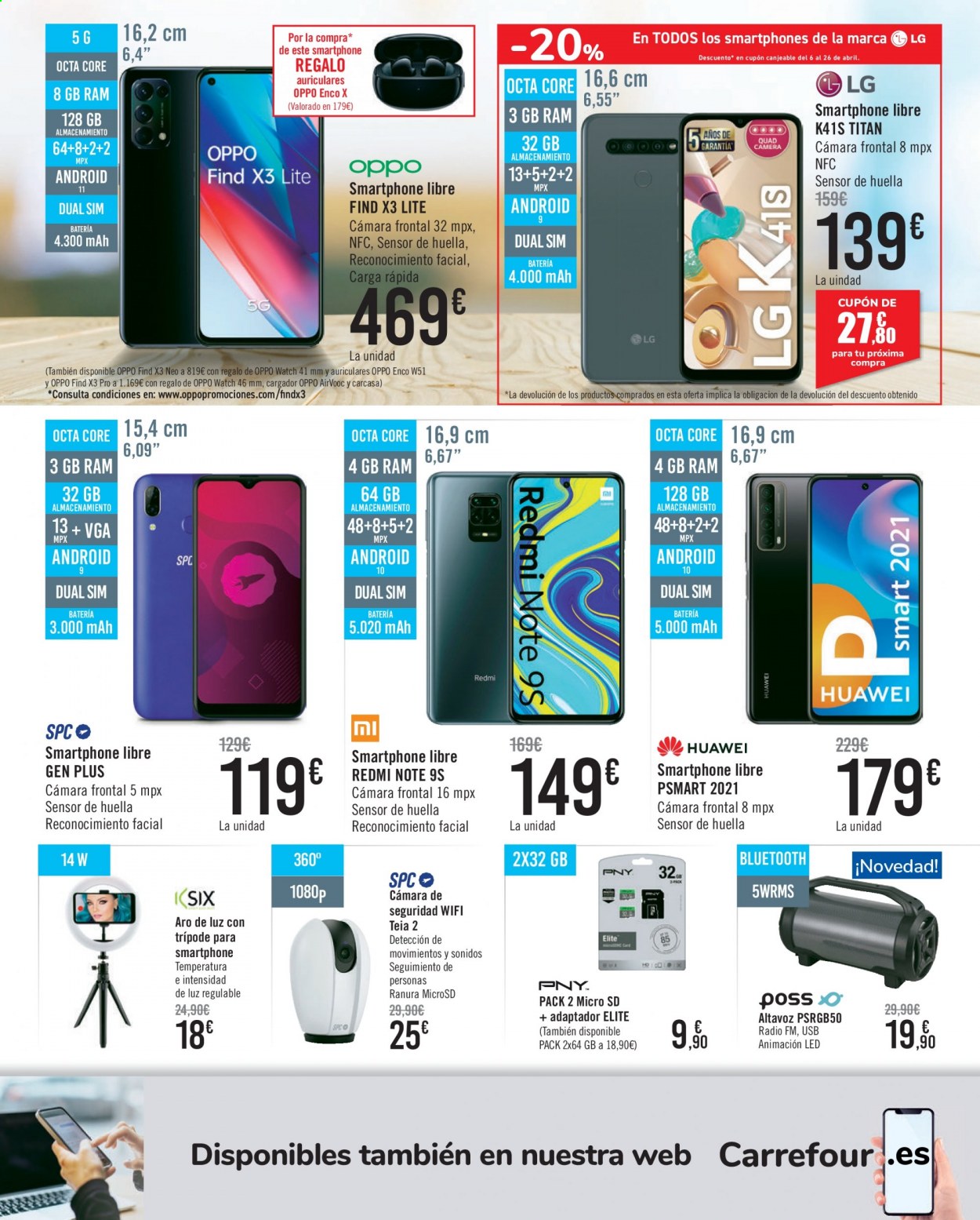 thumbnail - Folleto actual Carrefour - 24/03/21 - 05/04/21 - Ventas - LG, Huawei, smartphone, celular, Xiaomi Redmi Note, cargador, altavoz, auriculares. Página 49.