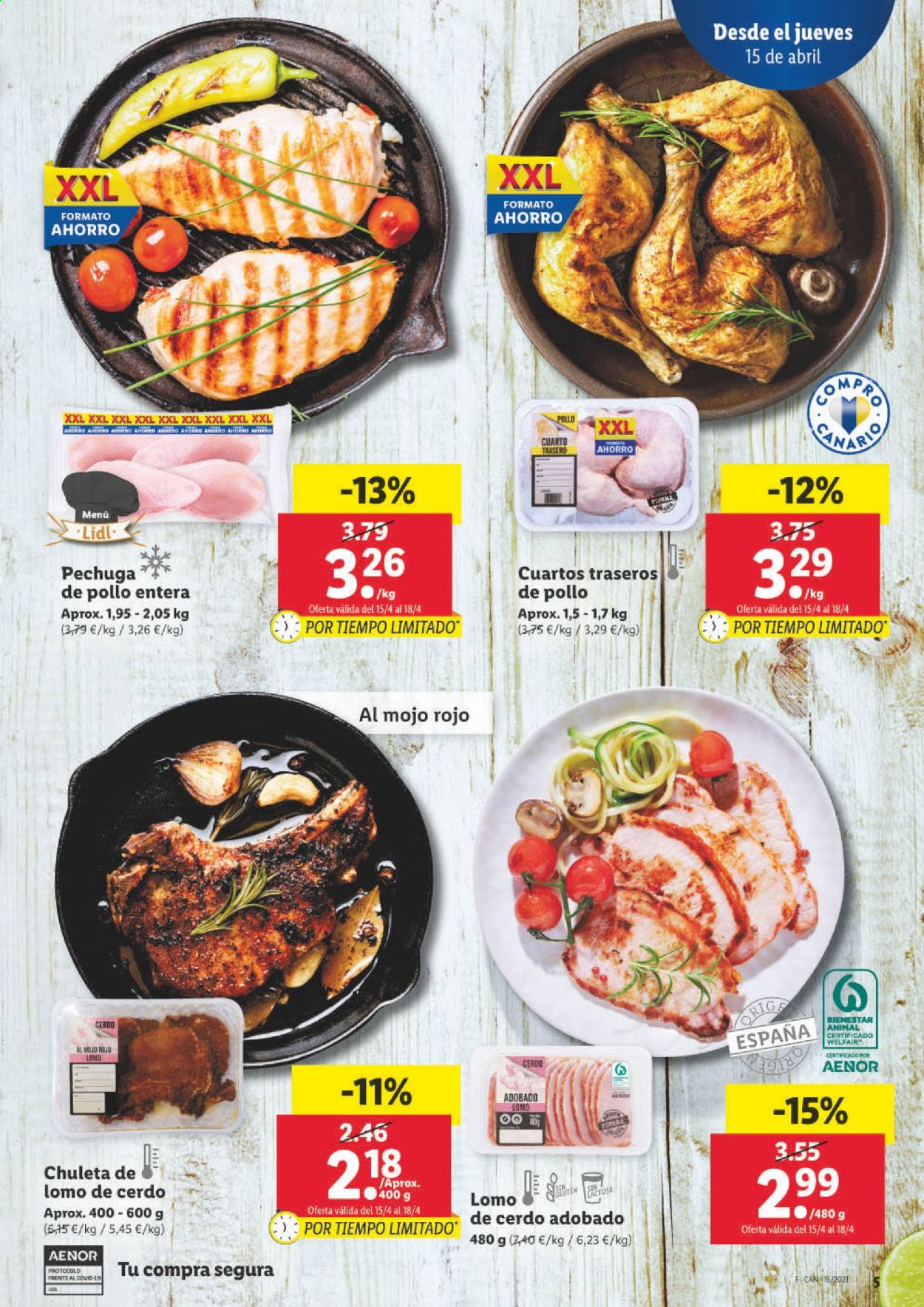 thumbnail - Folleto actual Lidl - 15/04/21 - 21/04/21 - Ventas - chuleta, lomo de cerdo, pechuga de pollo, pollo. Página 7.