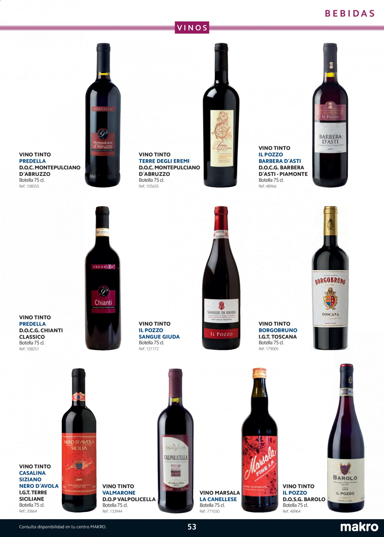 thumbnail - Folleto actual Makro - 01/04/21 - 31/12/21 - Ventas - bebida, vino, Barolo, Chianti, Marsala, Montepulciano, Valpolicella, vino tinto. Página 53.