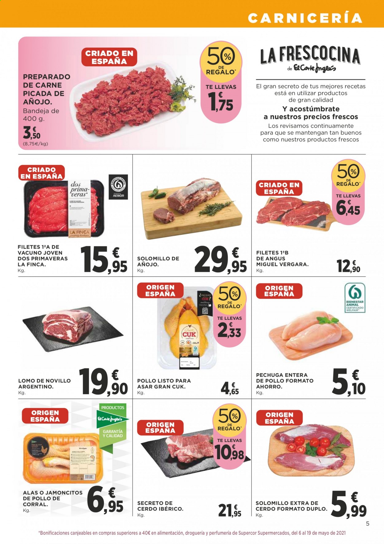thumbnail - Folleto actual Supercor supermercados - 22/04/21 - 05/05/21 - Ventas - lomo, solomillo, cerdo ibérico, secreto de cerdo, angus, carne picada. Página 5.
