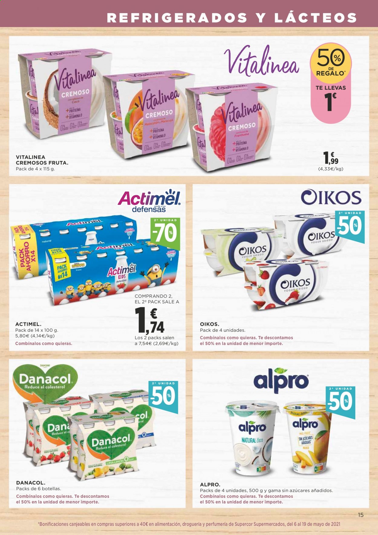 thumbnail - Folleto actual Supercor supermercados - 22/04/21 - 05/05/21 - Ventas - Alpro, Danacol, Actimel, botella. Página 15.