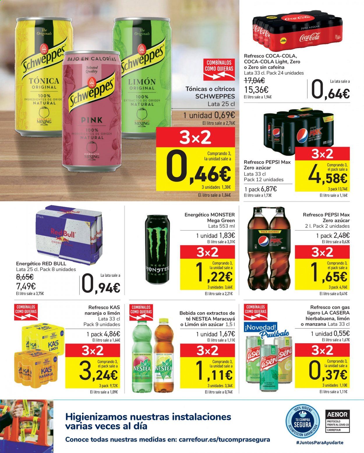 thumbnail - Folleto actual Carrefour - 27/04/21 - 10/05/21 - Ventas - refresco, bebida, Coca-cola, Coca-Cola Light, Red Bull, Pepsi, Schweppes, Nestea. Página 36.