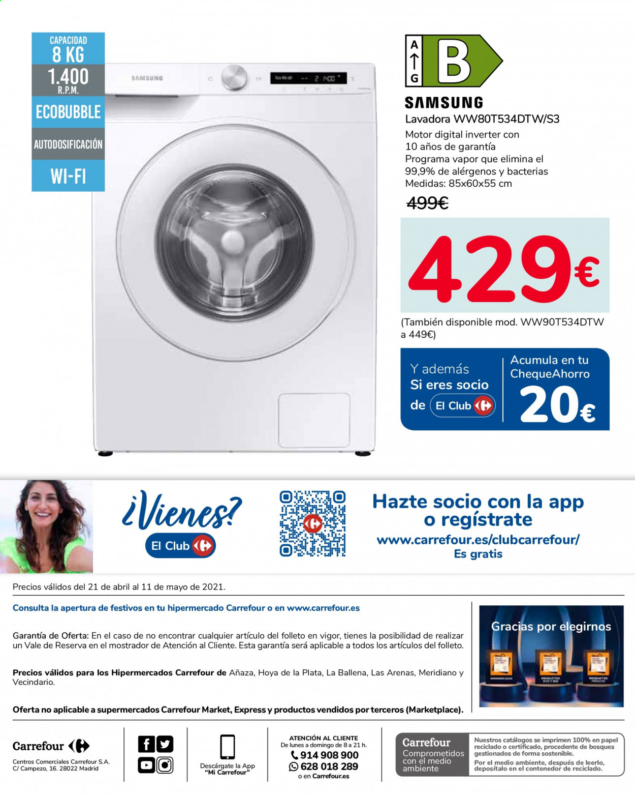 thumbnail - Folleto actual Carrefour - 21/04/21 - 11/05/21 - Ventas - Samsung, lavadora. Página 12.