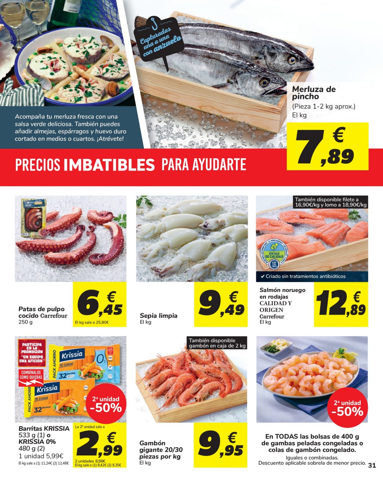 thumbnail - Folleto actual Carrefour - 11/05/21 - 24/05/21 - Ventas - espárragos, merluza, almeja, gambón, pulpo, salmón. Página 31.