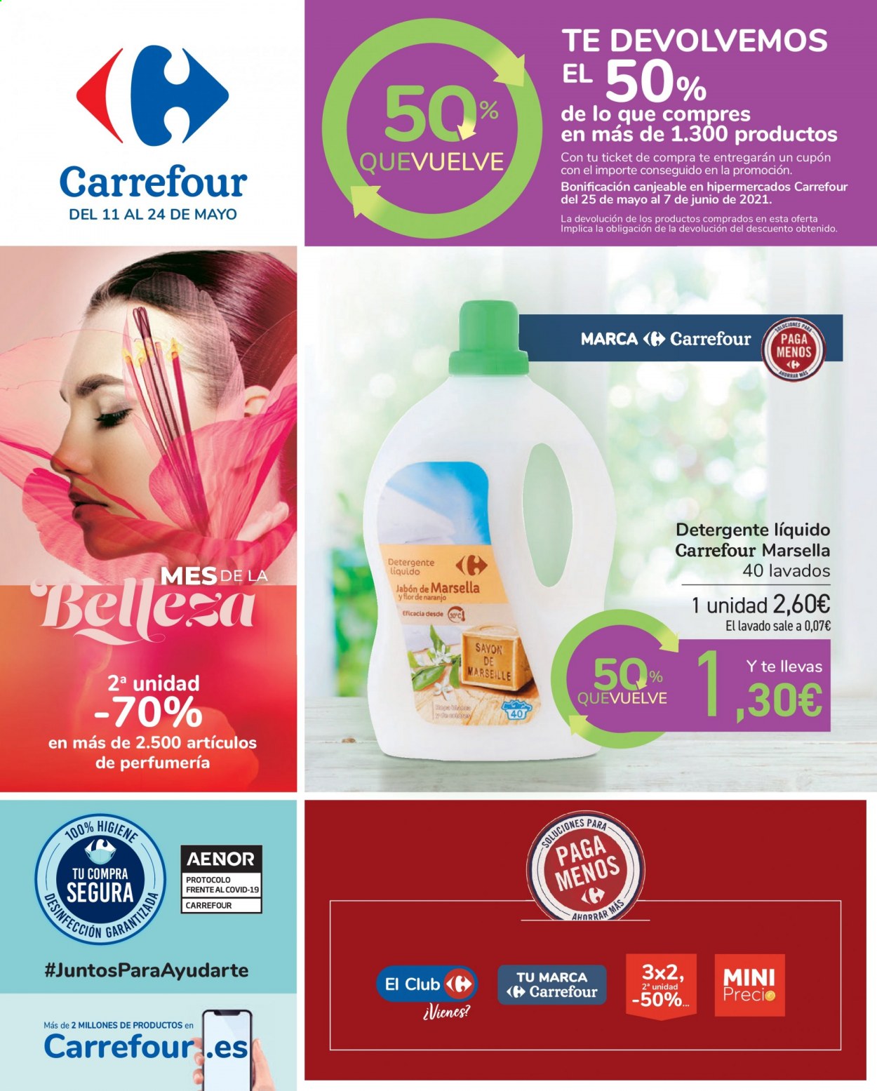 thumbnail - Folleto actual Carrefour - 11/05/21 - 24/05/21 - Ventas - detergente, jabón de marsella, jabón. Página 1.