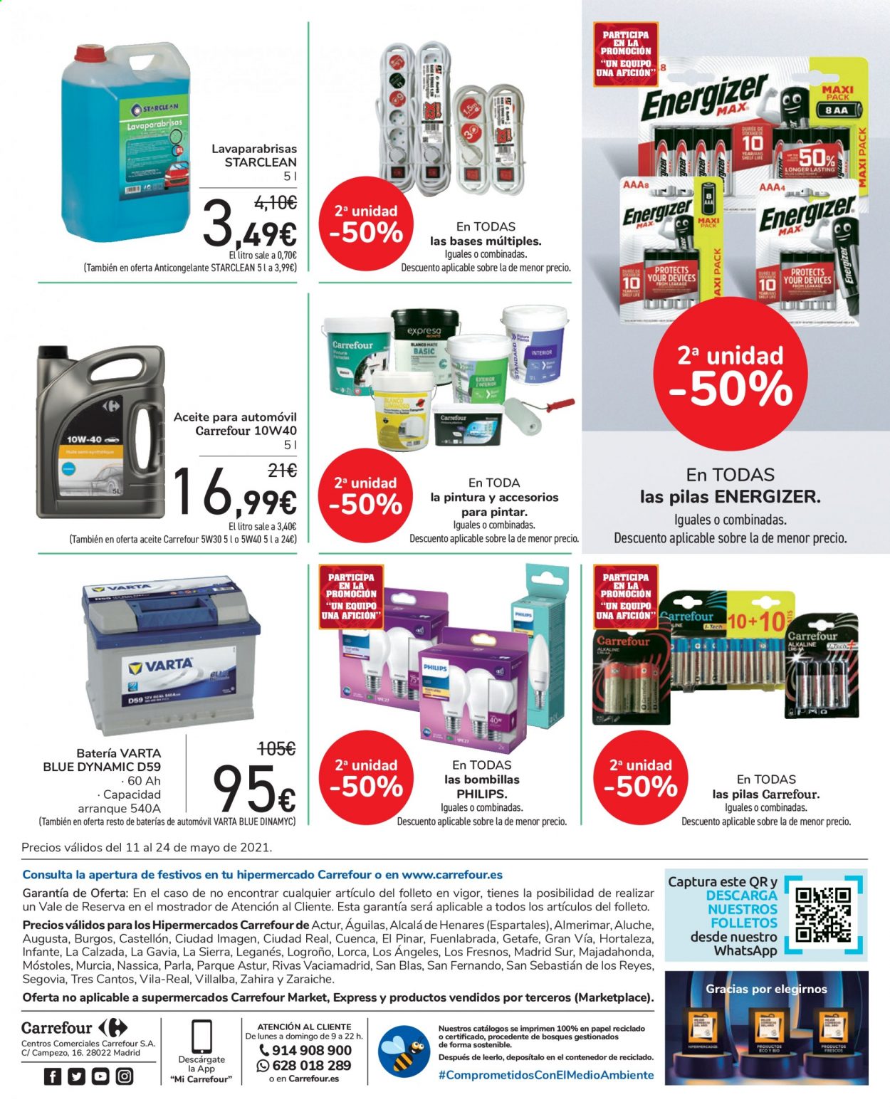 thumbnail - Folleto actual Carrefour - 11/05/21 - 24/05/21 - Ventas - Philips, Energizer, Varta, lavaparabrisas, anticongelante. Página 57.