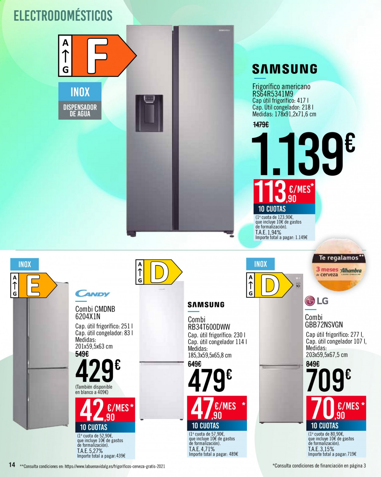 thumbnail - Folleto actual Carrefour - 11/06/21 - 23/06/21 - Ventas - Alhambra, Candy, LG, dispensadora de agua, Samsung, frigorífico, congelador. Página 14.