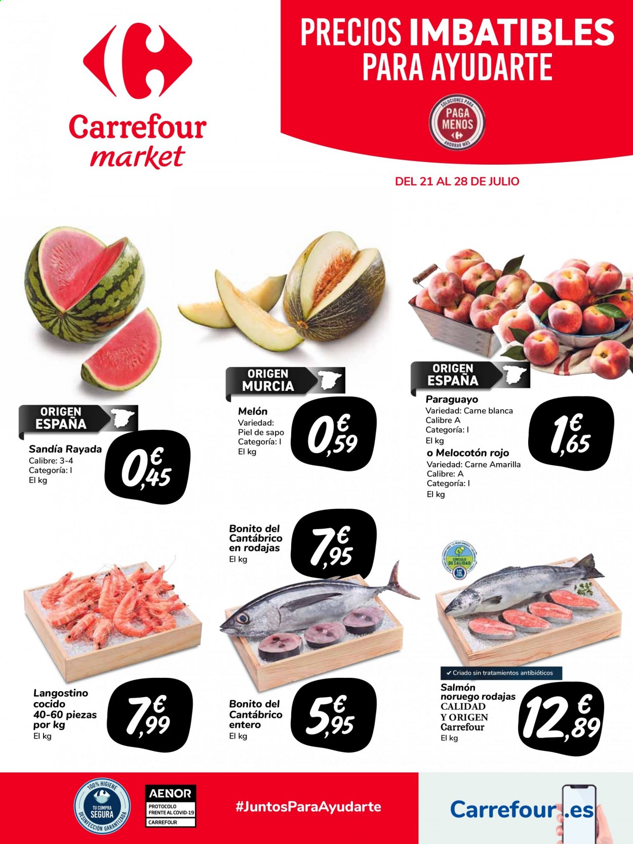 thumbnail - Folleto actual Carrefour - 21/07/21 - 28/07/21 - Ventas - langostino, salmón. Página 1.