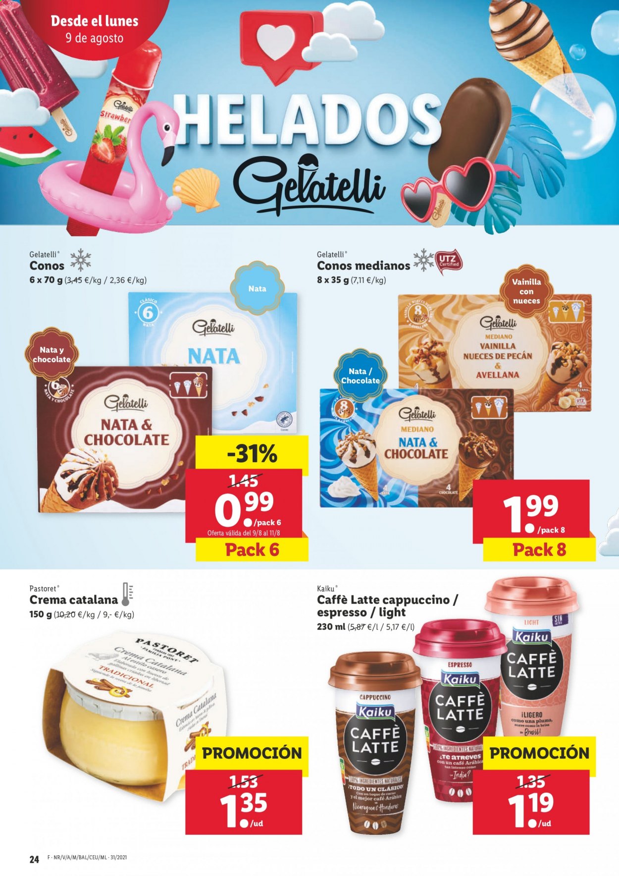thumbnail - Folleto actual Lidl - 05/08/21 - 11/08/21 - Ventas - helado, chocolate, nueces, caffè latte. Página 24.