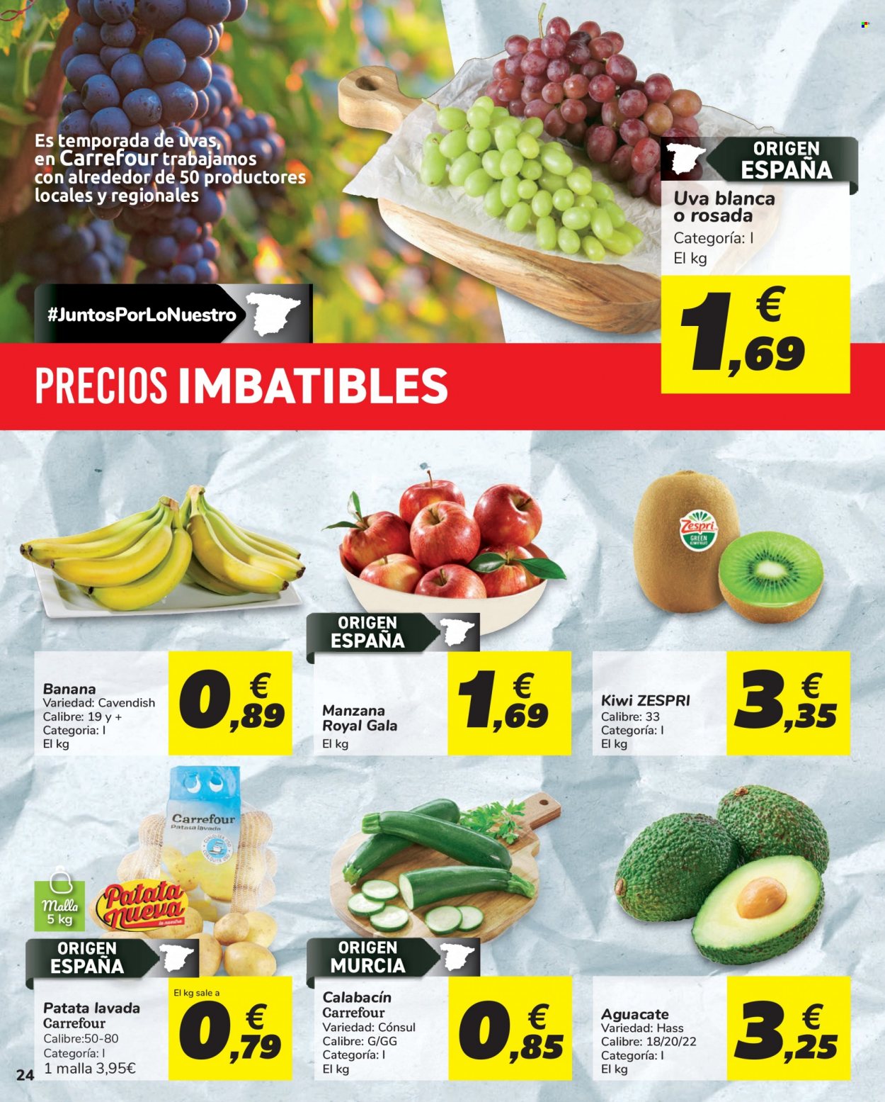 thumbnail - Folleto actual Carrefour - 10/09/21 - 22/09/21 - Ventas - banana, uva, kiwi, aguacate, manzanas, calabacín. Página 24.
