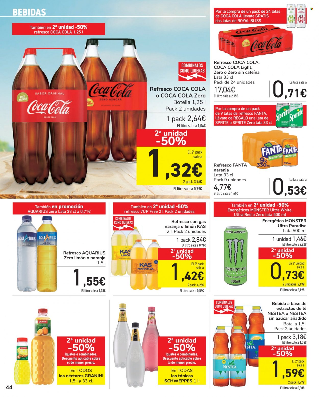 thumbnail - Folleto actual Carrefour - 10/09/21 - 22/09/21 - Ventas - Aquarius, bebida, Coca-cola, Coca-Cola Light, Fanta, Sprite, Schweppes, Nestea, Coca-Cola Zero, 7UP. Página 44.