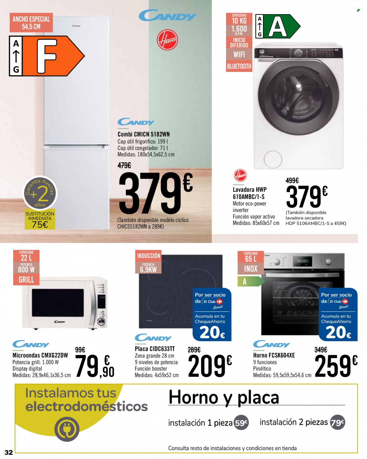 thumbnail - Folleto actual Carrefour - 21/09/21 - 21/10/21 - Ventas - Candy, frigorífico, congelador, horno, microondas, lavadora, secadora. Página 32.