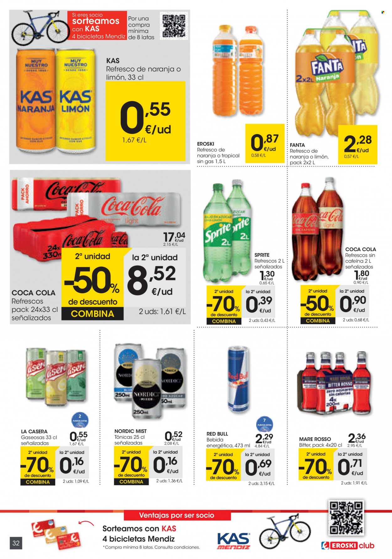 thumbnail - Folleto actual Eroski - 07/10/21 - 20/10/21 - Ventas - bebida, Coca-cola, Fanta, Red Bull, Sprite, bicicleta. Página 32.