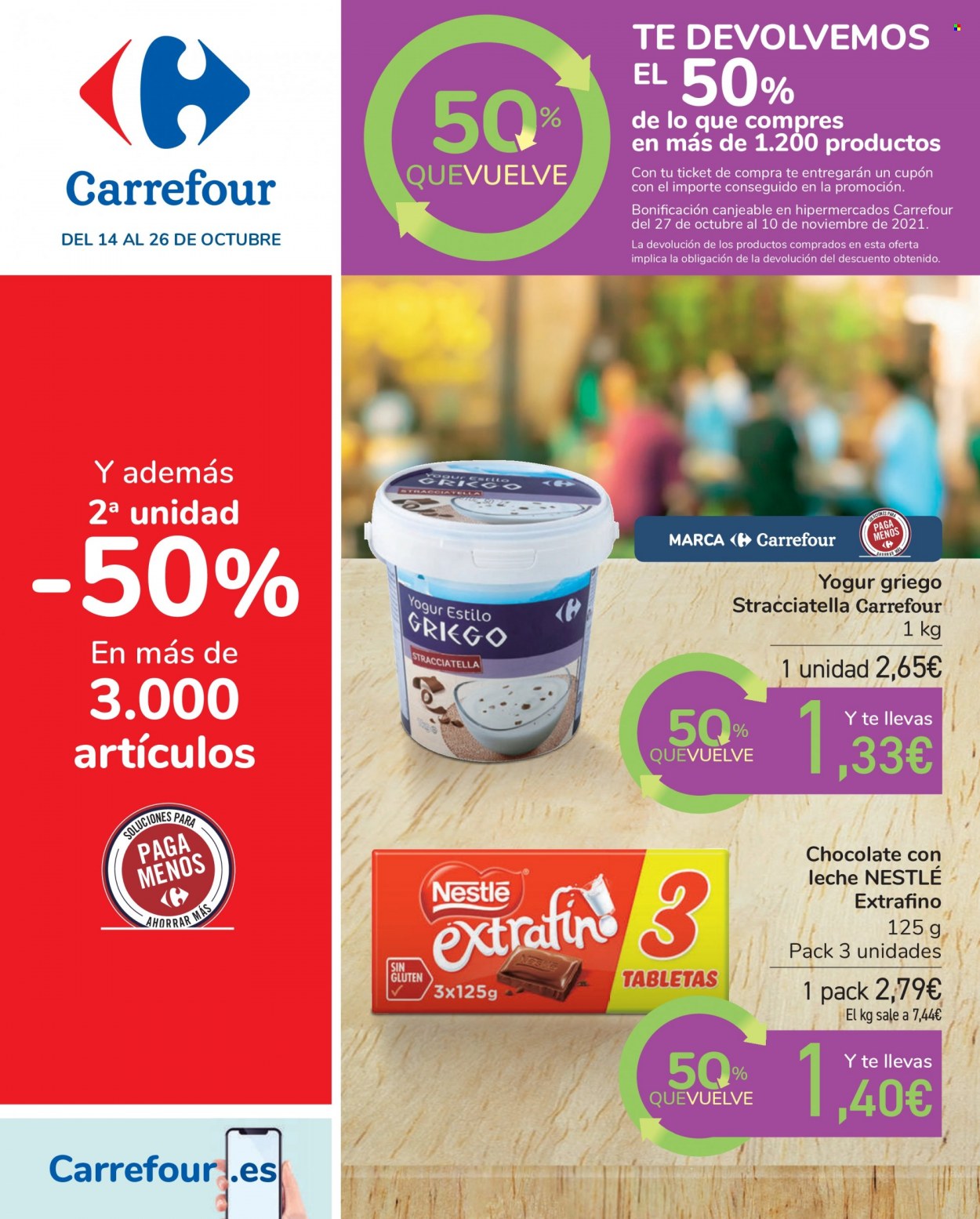 thumbnail - Folleto actual Carrefour - 14/10/21 - 26/10/21 - Ventas - yogúr griego, Nestlé. Página 1.