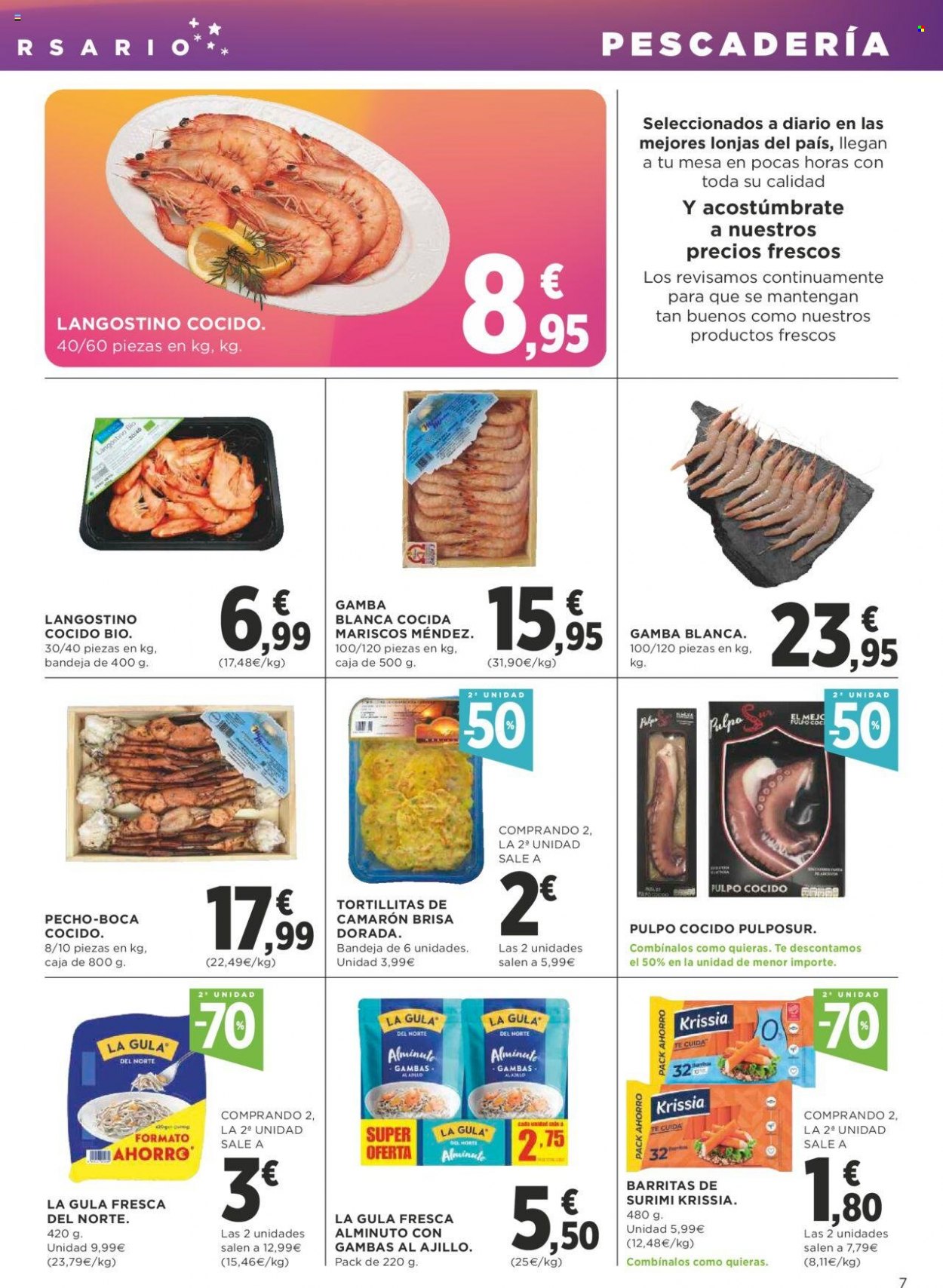 thumbnail - Folleto actual Supercor supermercados - 04/11/21 - 17/11/21 - Ventas - langostino, mariscos, pulpo, surimi, La Gula del Norte. Página 7.