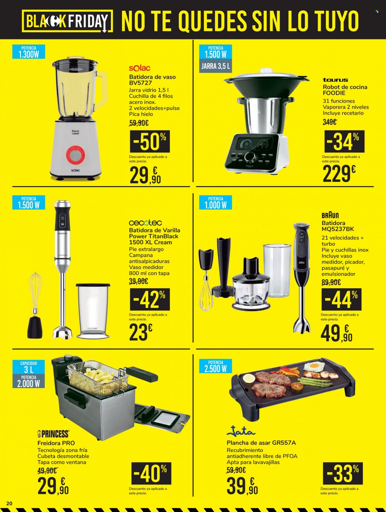 thumbnail - Folleto actual Carrefour - 22/11/21 - 28/11/21 - Ventas - jarra, robot, Braun, Taurus, batidora, batidora de vaso, freidora, robot de cocina, plancha. Página 20.