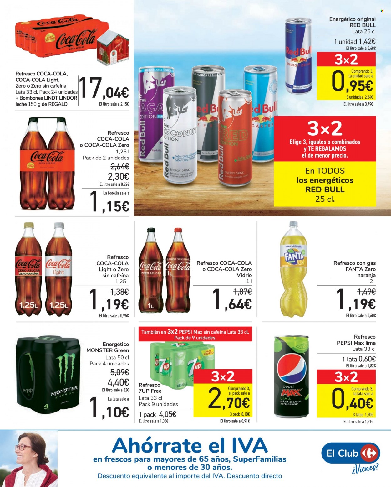 thumbnail - Folleto actual Carrefour - 24/11/21 - 02/12/21 - Ventas - bombones, Lindt, refresco, Coca-cola, Coca-Cola Light, bebida energética, Fanta, Monster Energy, Red Bull, Pepsi, Coca-Cola Zero, 7UP, lima. Página 45.