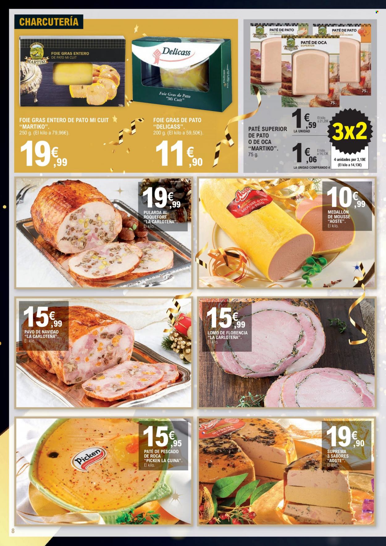 thumbnail - Folleto actual E.Leclerc - 24/11/21 - 12/12/21 - Ventas - lomo, pavo, foie gras, paté, paté de pato, roquefort. Página 8.