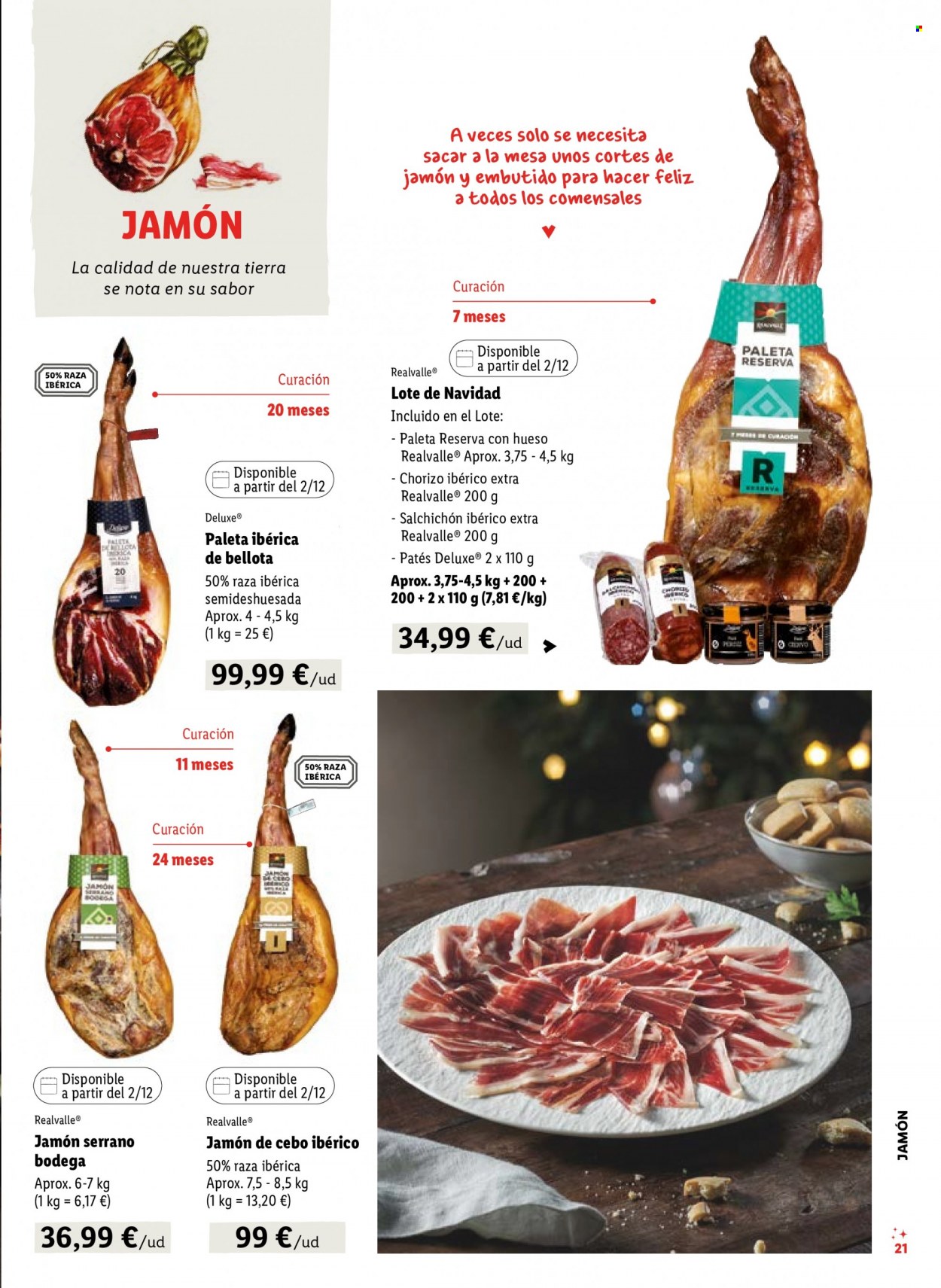 thumbnail - Folleto actual Lidl - Ventas - jamón, chorizo, jamón serrano, salchichón, paleta ibérica, mesa. Página 21.