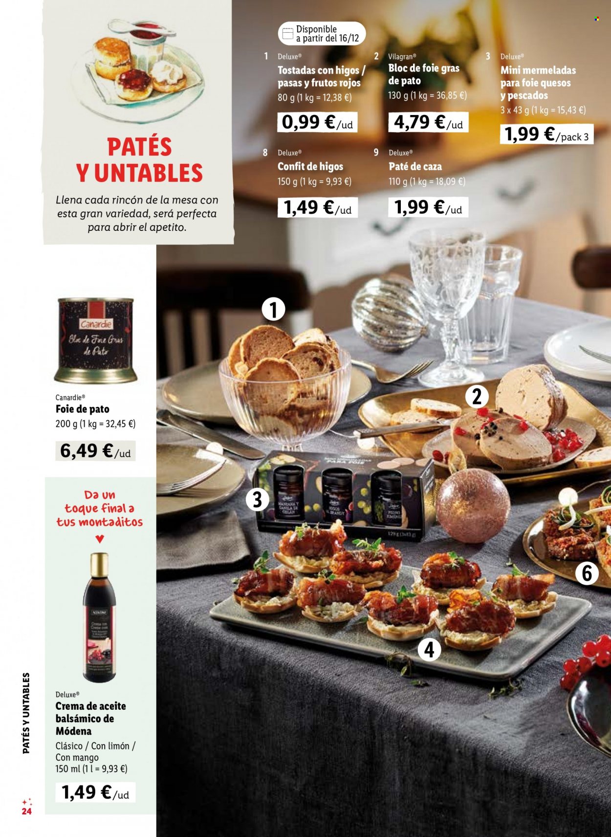 thumbnail - Folleto actual Lidl - Ventas - foie gras, paté de pato, balsámico, mermelada, crema, mesa. Página 24.
