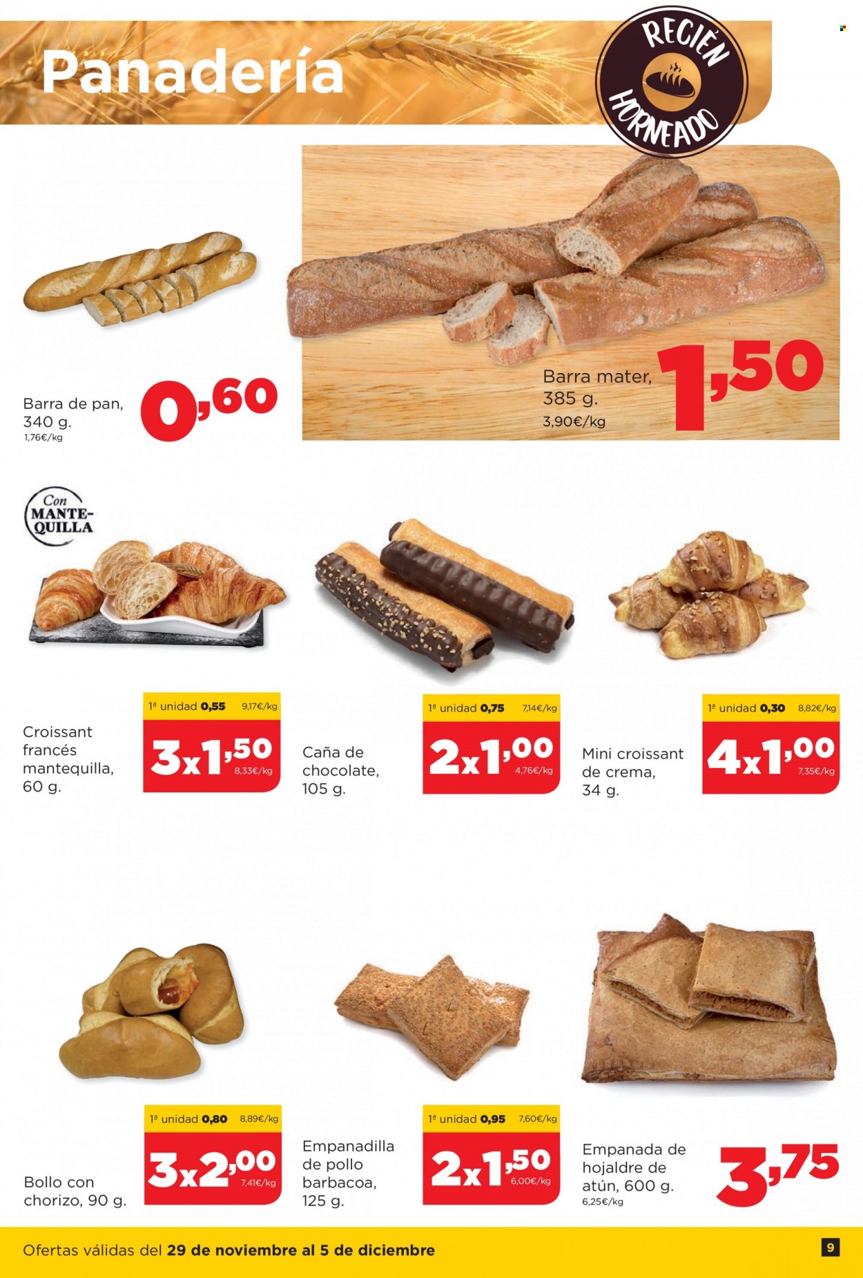 thumbnail - Folleto actual Alimerka - 29/11/21 - 05/12/21 - Ventas - empanada, hojaldre, croissant, chorizo. Página 9.