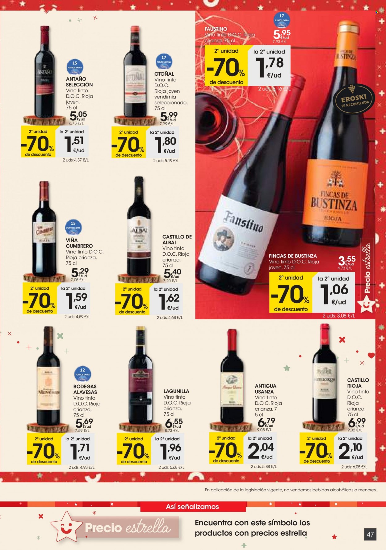thumbnail - Folleto actual Eroski - 02/12/21 - 15/12/21 - Ventas - bebida, vino, vino tinto, Rioja, Crianza, Castillo, bebida alcohólica. Página 47.
